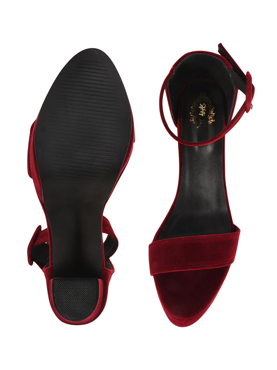 Women’s Red Velvet Platform Block Heel Sandals – Ankle Strap Party Heels