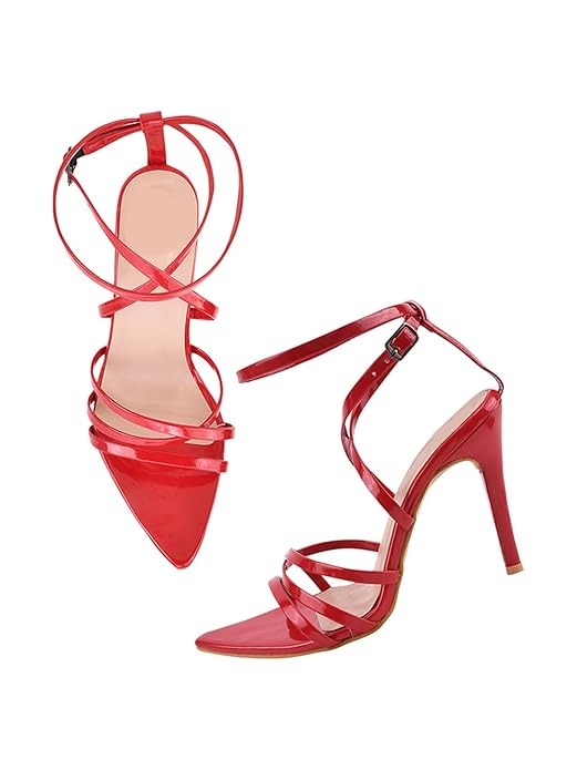 Women’s Red Strappy Stiletto Heels – Ankle Strap High Heel Party Sandals