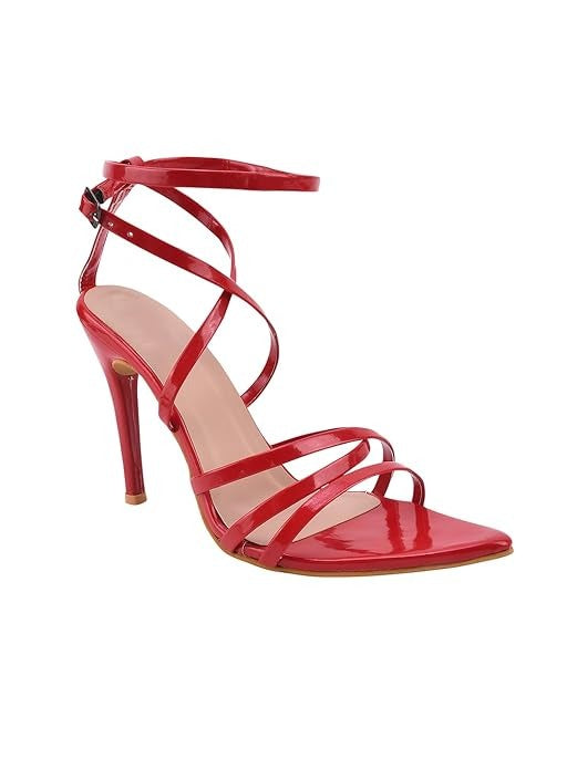 Women’s Red Strappy Stiletto Heels – Ankle Strap High Heel Party Sandals
