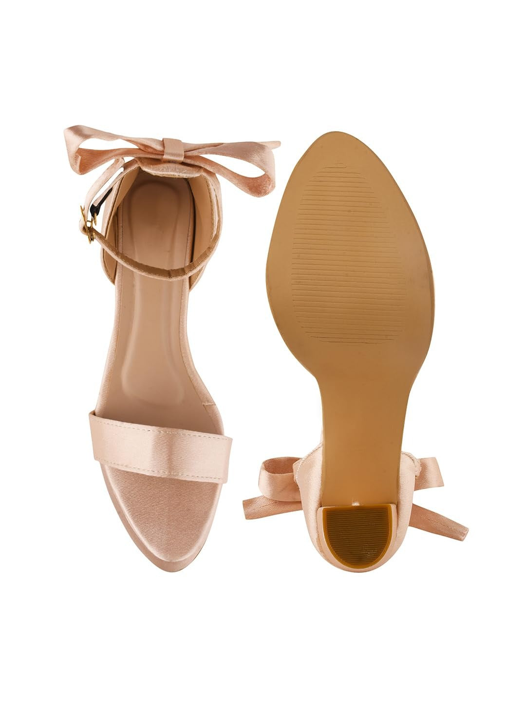 Women’s Champagne Satin Platform Block Heel Sandals – Ankle Strap Party & Wedding Heels