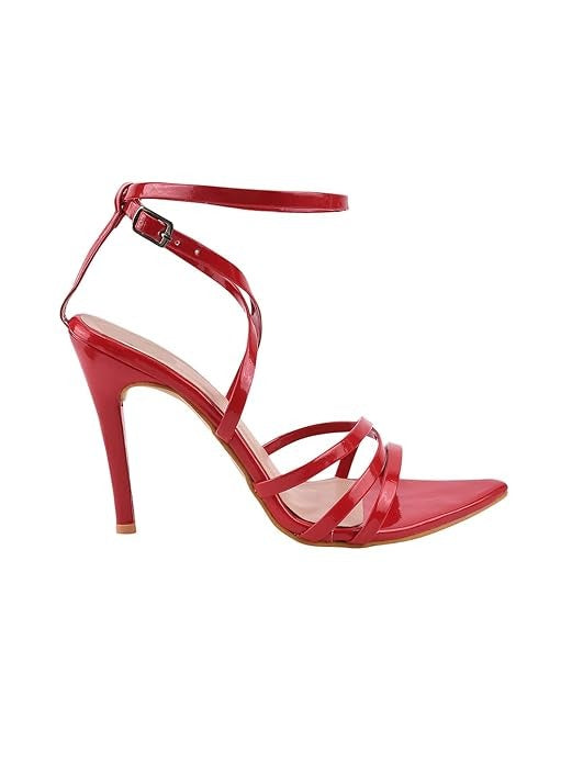 Women’s Red Strappy Stiletto Heels – Ankle Strap High Heel Party Sandals